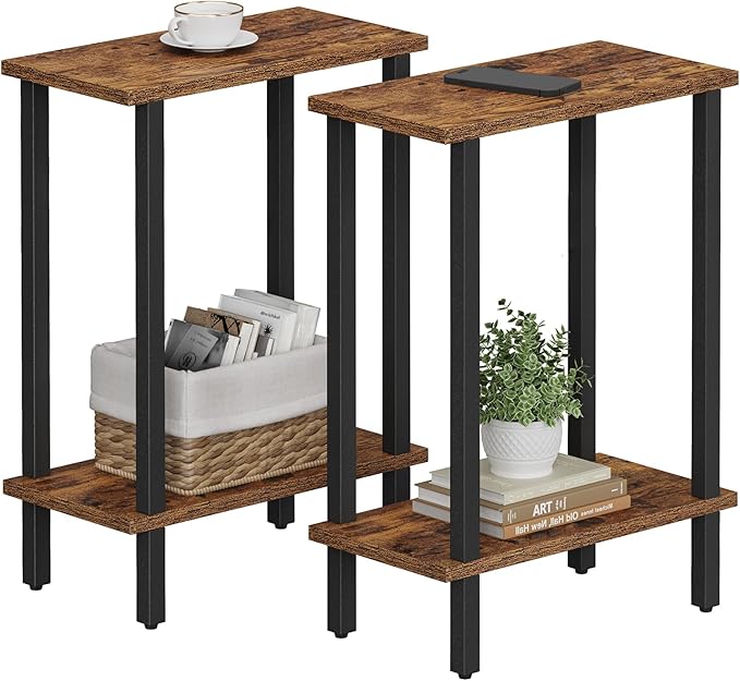 TUTOTAK Small Side Table, Narrow End Table, Set of 2, Skinny Sofa Table, Slim Nightstand, Couch Table, Living Room, Bed Room, Brown TB01BB0622