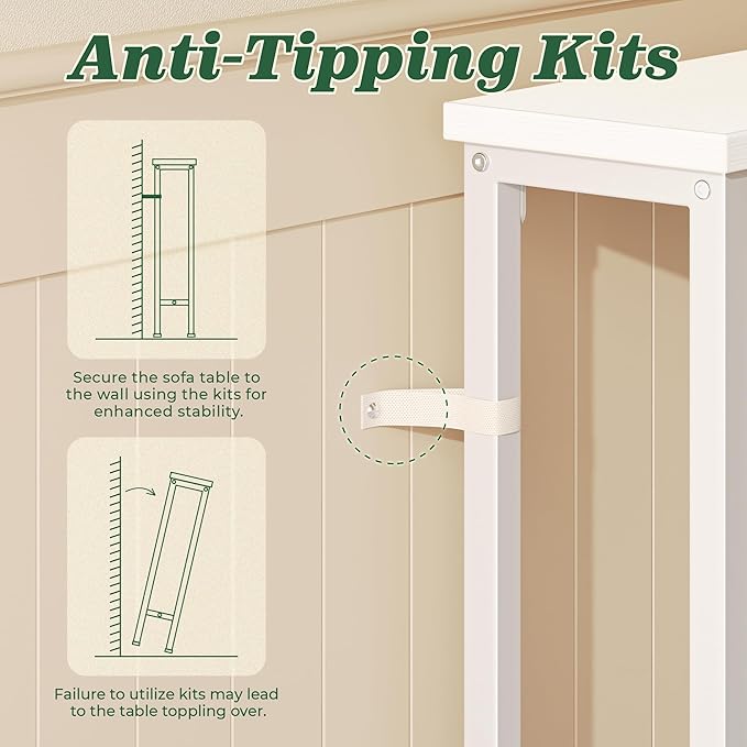 SUPERJARE 5.7 Inch Narrow Console Table with Outlet, Sofa Tables, Total Length 78.8'', Behind Couch Table, Long Entryway Tables with Charging Station, for Living Room, White