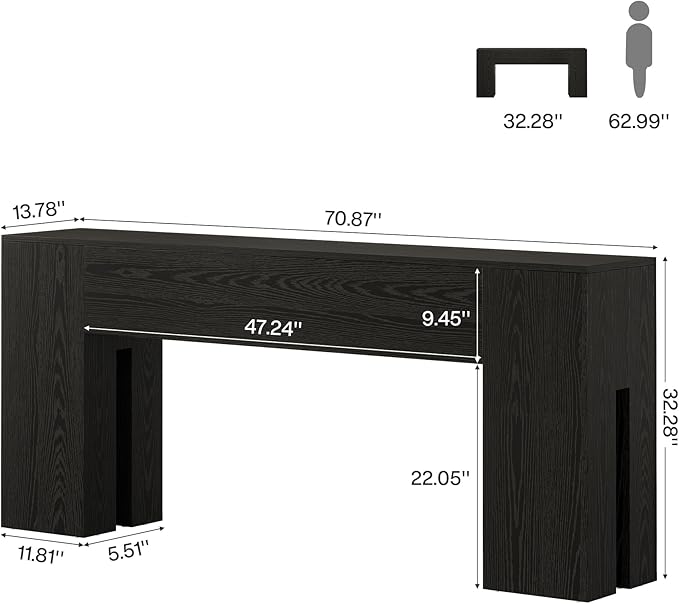 Tribesigns 71-Inch Long Console Table for Entryway, Farmhouse Sofa Console Behind Couch, Entry Table for Hallway, Foyer, Living Room, Black