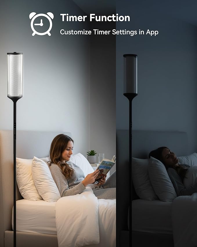 JOOFO RGBICW Corner Floor Lamp with Glass Shade, Color Changing LED Lamp with Music Sync, Smart App & Remote Control, Ambient Lighting with 16 Million Colors for Bedroom, Living Room, Gaming Room