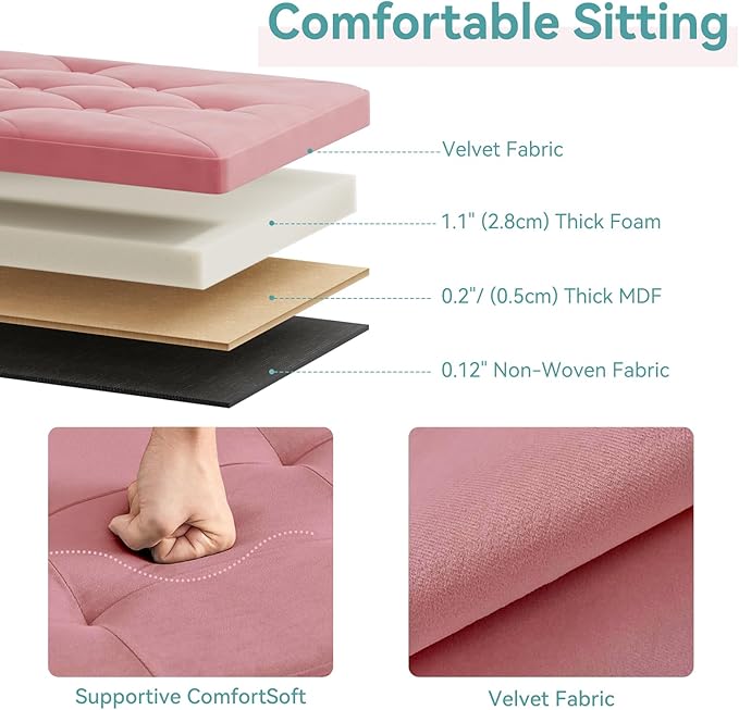BRIAN & DANY Folding Storage Ottoman Bench, Ottoman with Storage, Foot Rest, Benches Seat for Bedroom, Living Room, Entryway, Long Shoes Bench, 15.7" x 31.5" x 15.7" Hot Pink