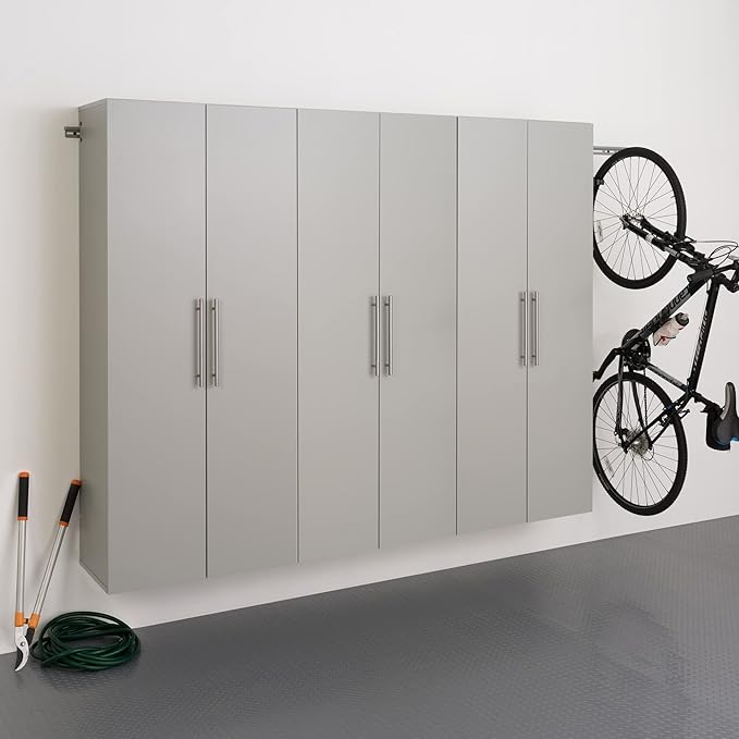 Prepac HangUps 30" Large Garage Cabinet, Bathroom Cabinet Wall Mount, Ideal for Garage, Kitchen and Laundry Organization 30" W x 72" H x 16" D, Light Gray