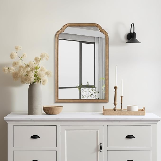 WallBeyond Wood Bathroom Mirrors for Wall Mounted, 20" x 30" Rustic Wood Frame Wall Mirrors Decorative for Living Room or Bedroom Vanity Mirror, Honey-Colored