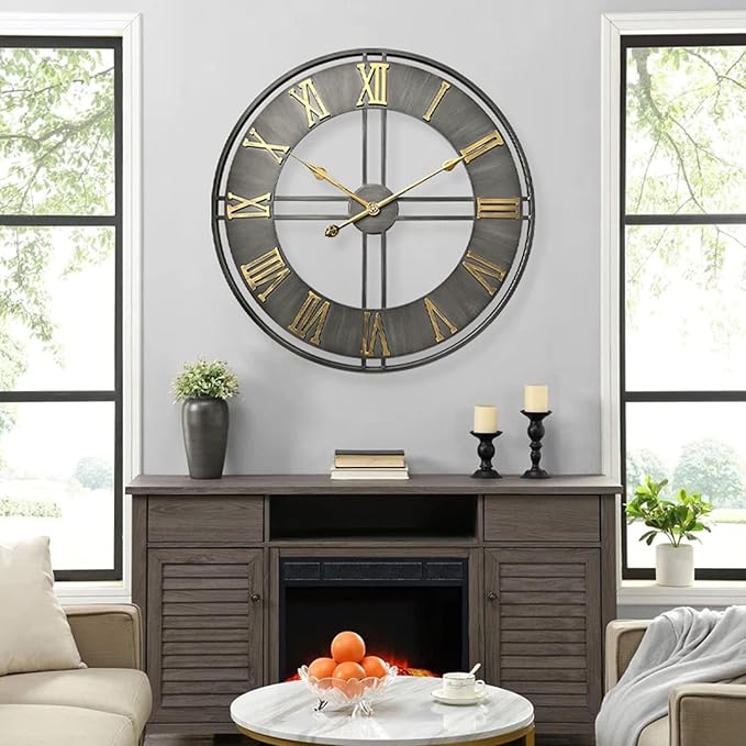 Large Wall Clock,20inch Metal Wall Clocks,Quality Quartz Movement Roman Numerals Clock for Living Room Bedroom Kitchen Decor,Silent Oversize Clock Battery Powered