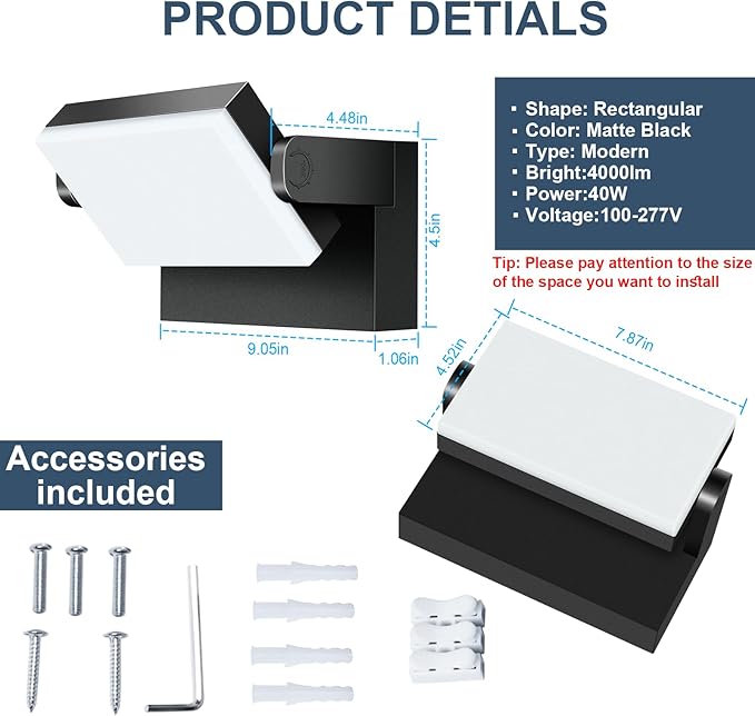 40W LED Wall Light, 4000LM 5000K 360° Wide-Angle Exterior Wall Floodlights, IP66 Waterproof Commercial Outdoor Wall Mount Fixture Wall Pack Security Ideal Lighting for Garage(4 Packs)