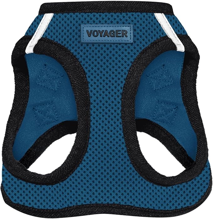 Best Pet Supplies Voyager Step-in Air Harness - All Weather Mesh, Reflective, No Pull Harness for Dogs, Cats - Secure with Hook & Loop Fastener, Buckle, Double D-Rings - Blue/Black Trim, XL
