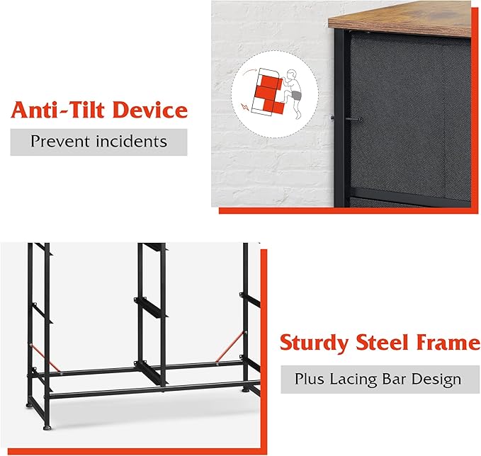 WLIVE 6 Drawer Dresser for Bedroom, Fabric Double Dresser, Storage Tower with Fabric Bins, Chest of Drawers for Closet, Living Room, Hallway, Rustic Brown Wood Grain Print