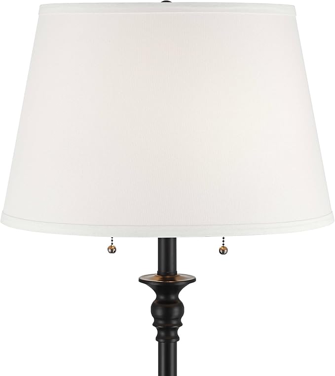 360 Lighting Spenser Traditional 58" Tall Standing Floor Lamp Skinny Pole Pull Chain Satin Black Metal Living Room Bedroom House Reading Office Home Decor Entryway Dining Indoor Family White Shade
