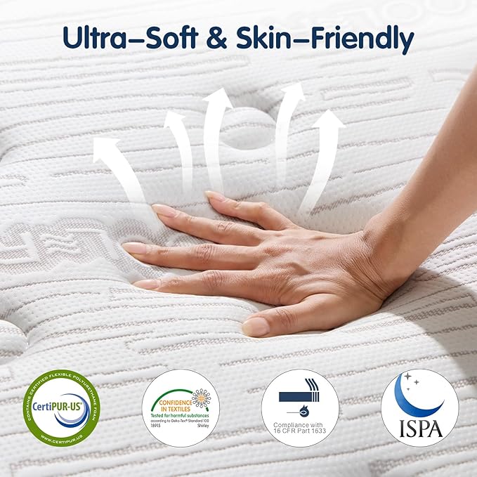 Luxurious Hybrid Mattress, with Built-in Gel Memory Foam, Independent Spring Design, and No Odor (Full, Medium Plush, 14, 14, Inches)