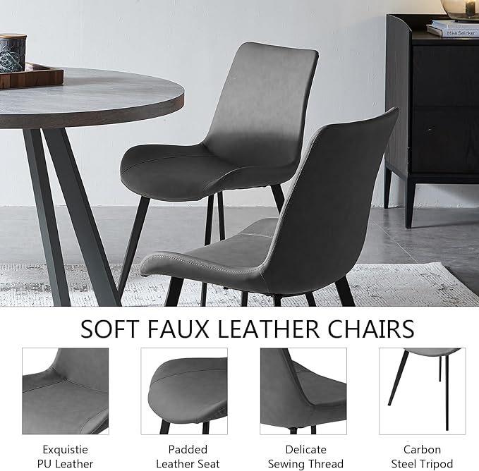 34.6'' Round Dining Table and Chairs for 2, Space Saving Modern Casual Coffee Table Set for Apartment Kitchen Dining Room (Grey Table+ 2 Grey Chairs)