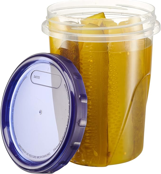 PLASTICPRO 6 Pack Twist Cap Food Storage Containers with Blue Screw on Lid- 32 oz Reusable Meal Prep Containers - Freezer and Microwave Safe Blue Plastic Food Storage