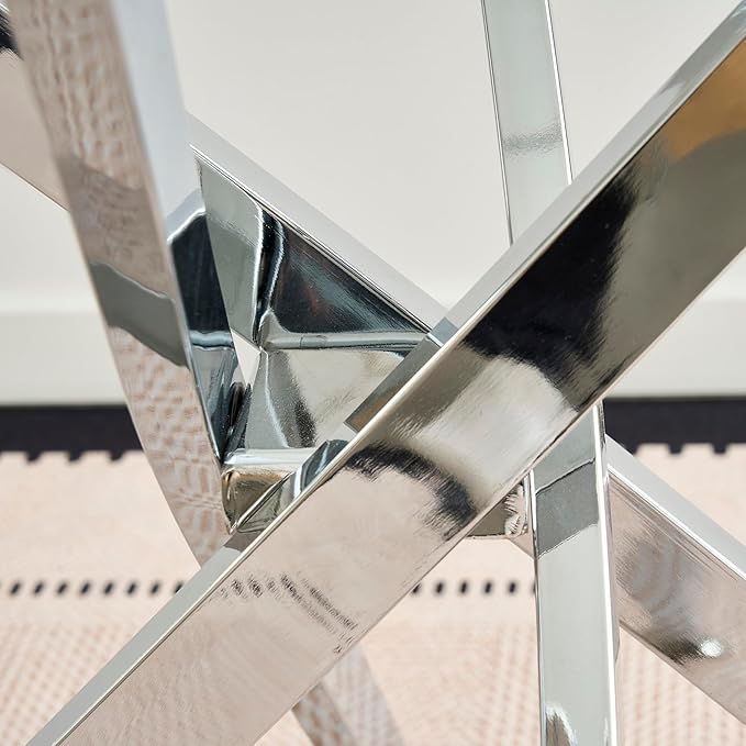 36" Square Glass Dining Table Modern Kitchen Glass Top Table for 4 with Silver Chrome Metal Legs, Clear Dining Table Kitchen Table for Home Office Dining Room