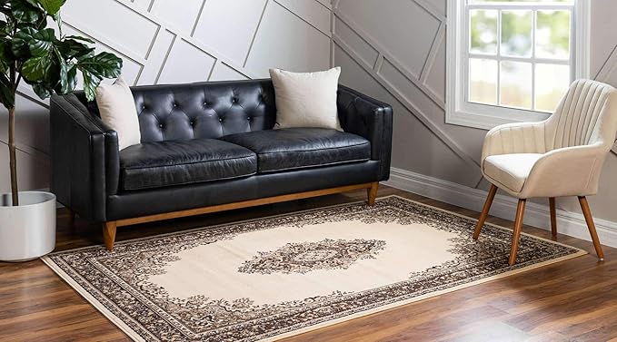 Unique Loom Reza Collection Traditional Persian Style Area Rug, 9 x 12 ft, Ivory/Brown