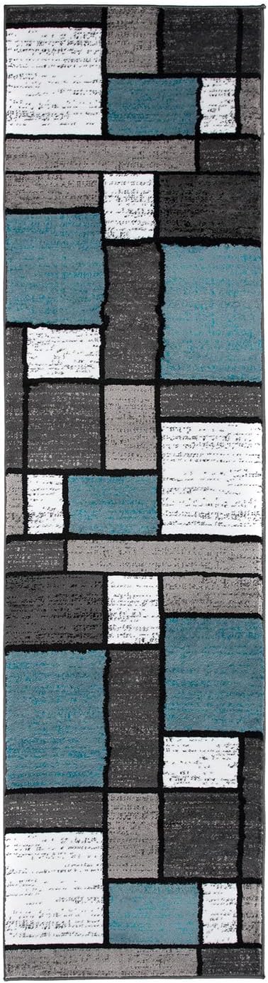 Rugshop Contemporary Modern Boxes for Home Office,Living Room,Bedroom,Kitchen Non Shedding Runner Rug 2'7" x 10' Blue