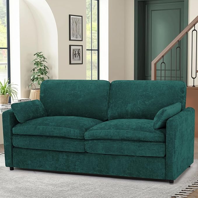 69” Chenille Loveseat Sofa w/Arm Pillows, Upholstered 2-Seater Sofa w/Comfortable Back Cushions, Modern 2 Seats Couch w/High-Density Foam for Living Room, Apartment, Office, Teal