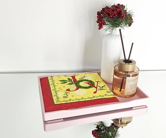 Pink Small Serving Tray (9.5 x 7 inch), Countertop Organizer for Bathtub Bathroom Vanity Items, Serving Accessory, Coffee, Drinks, Tea, Party, Spa, Perfume and Display Use.