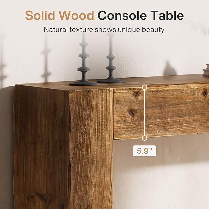 Solid Wood Console Table, 63-Inch Farmhouse Sofa Table Behind Couch for Entryway, Living Room, Foyer, Easy Assembly (Rustic Brown)