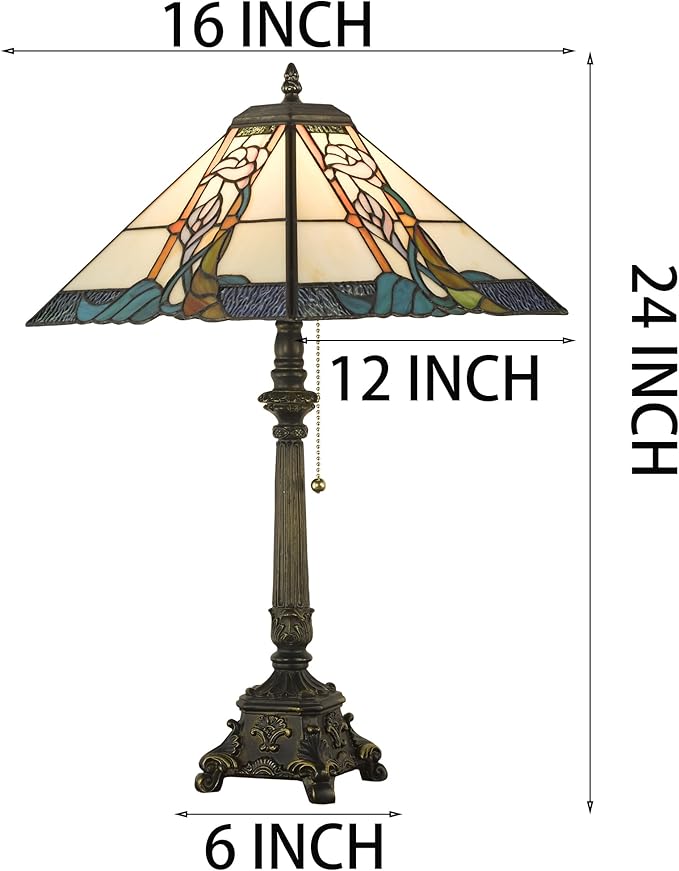 Tiffany Table Lamps Milky White Stained Glass Bugle Flowers Style Mission Desk Lamp 12X12X24 Inch Bronze Resin Base