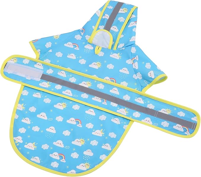 HDE Dog Raincoat Jacket Reflective Adjustable Hooded Pet Poncho Rain Coat with Leash Hole for Small to X-Large Dogs Cartoon Storm - S