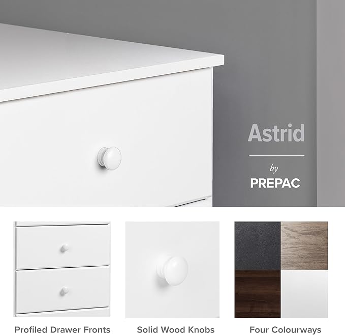 Prepac Astrid 6 Drawer Double Dresser for Bedroom, Wide Chest of Drawers, Bedroom Furniture, Clothes Storage and Organizer, 15.5" D x 47.5" W x 26.85" H, White