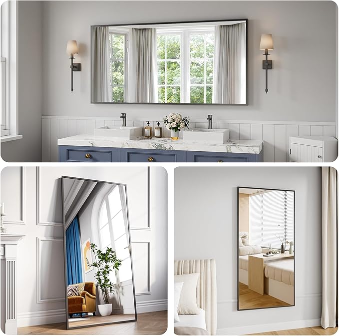 Koonmi 30"x60" Bathroom Mirror for Over Sink, Black Rectangle Bathroom Wall Mirror, Modern Large Vanity Mirror, HD Tempered Glass, Anti-Rust Aluminum Alloy Frame, for Living Room, Bedroom, Entryway