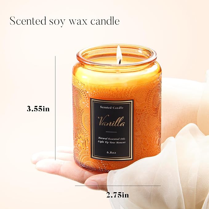 Scented Candle for Home Vanilla, Luxury Glass Candles Soy Wax for Men and Women, Aromatherapy Candle Gift for Christmas Birthday Mother, 6.8 oz