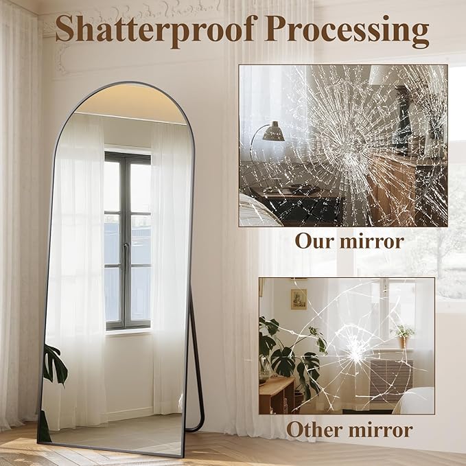 Full Length Mirror 67"x23" - Arched Floor Mirror with Aluminum Frame,Standing Body Mirror Leaning Hanging for Bedroom Cloakroom Living Room Black
