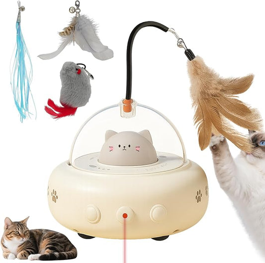 Laser Cat Toy, 3 in 1 Interactive Toy for Cats, Rechargeable Wand and Chasing Interactive Pet Toy for Bored Indoor Cats Kittens 3 Extra Replaceable Teaser Wand Heads