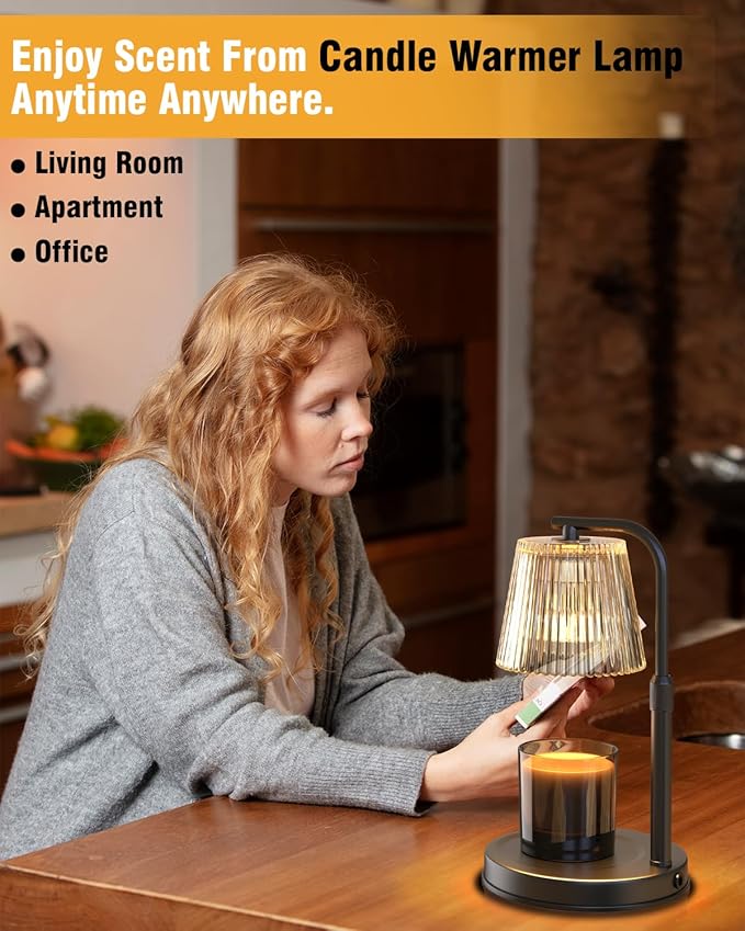 Candle Warmer Lamp with Timer Dimmable - Adjustable Electric Wax Melt Warmer Scented Large Jar Candles Lights, House Warming Birthday Gifts for Women, Glass Vintage New Home Living Room Decor, Dark