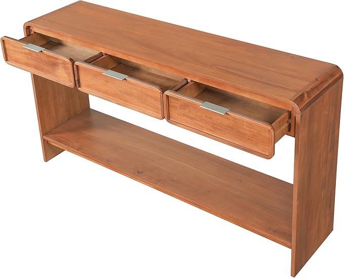 Christopher Knight Home Tida Vintage Narrow Console Table with Drawers, Solid Wood Entryway Table with Open Storage Shelf, Behind The Couch Long Sofa Table for Living Room, Brown