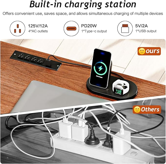 47" Home Office Desks, Executive Desk, Farmhouse Computer Desk with Drawers and Charging Station, File Drawer, Storage Cabinet, Rustic Computer Writing Desk,Antique White