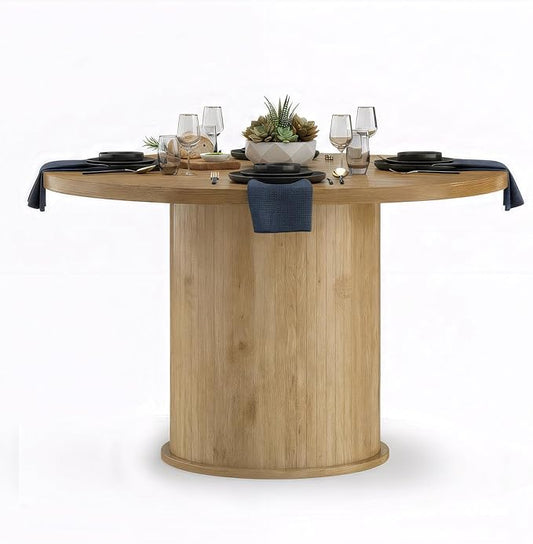Farini 43" Round Dining Table for 4-6,Modern Kitchen Room Table with Wood Top & Sturdy Metal Base,Natural