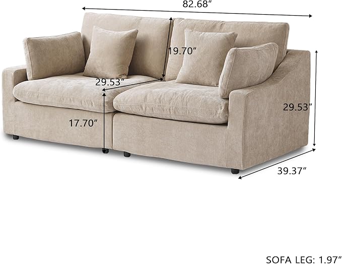 WJShome 83" Cloud Couch Sectional for Living Room, Down Filled Modular Sectional Sofa,Love Seat Sofas,Convertible Couch, Sofa Covers Washable&Replaceable,Khkai