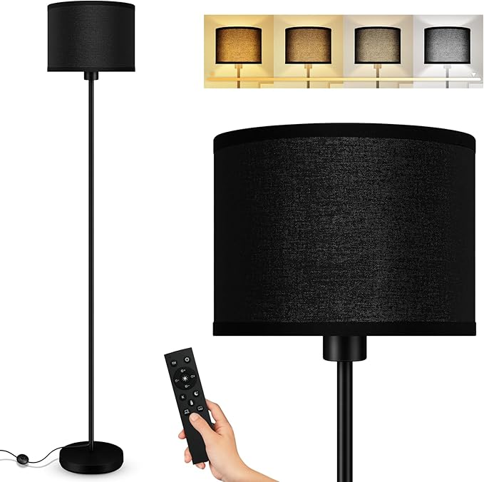 Floor Lamps for Living Room, Stepless Dimmable Floor Lamp with Remote, 2700K-6500K Colors Temperature & Brightness Adjustable,10W/1200LM Black LED Floor Lamp,Modern Standing Lamp for Bedroom/Office