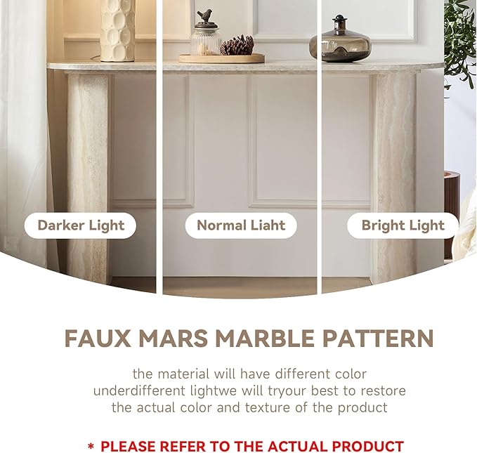 LKTART 55" MDF Console Table for Entryway, Narrow Entryway Table with Faux Mars Marble Pattern, Couch Table Behind Sofa with Curved Legs for Living Room Hallway Foyer