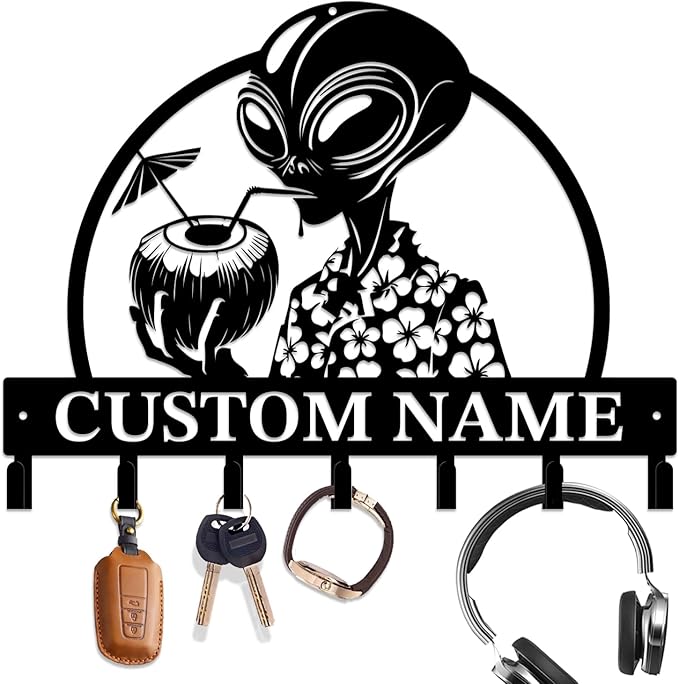 Personalized Custom Alien ET Metal Wall Keys Hooks,Clothes Hooks Alien ET Art Coat Racks,Door Holder,Black Alien ET Decorations for Home,Entrance Doors,Hallway, Bedroom,Keys,Hats (Style P)