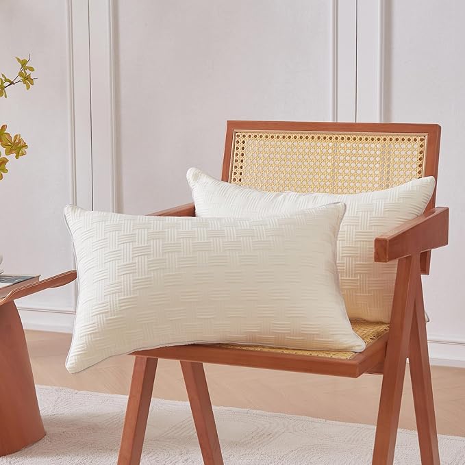 Leeden 12x20 Pillow Insert Set of 2 - Firm and Fluffy Lumbar Pillow Inserts, Rectangle Interior Sofa Pillow Inserts, Decorative Pillow Insert Pair - Beige Couch Pillow