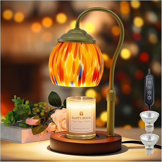 Candle Warmer Lamp - Electric Candle Warmers with Timer Dimmer Height Adjustable Wax Melt Warmer for Jar Candles, Blown Art Glass Warming Lamp Housewarming & Birthday Gifts for Mom Women