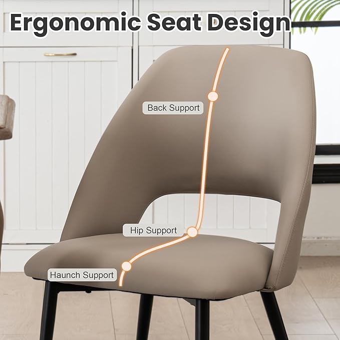 Rowill Dining Chairs Set of 4, Mordern Upholstered Faux Leather Dining Room Chairs, Kitchen Side Chairs with Metal Legs for Guest Reception Waiting Living Room, Khaki