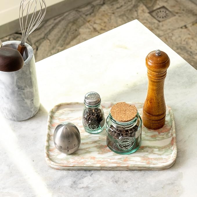 Koville Marble Tray, 12"x8" Marble Vanity Tray for Bathroom Kitchen Countertop, Rectangular Stone Tray for Cosmetics Perfume Trinket, Decorative Catchall Trays (Rosso Norvegian)