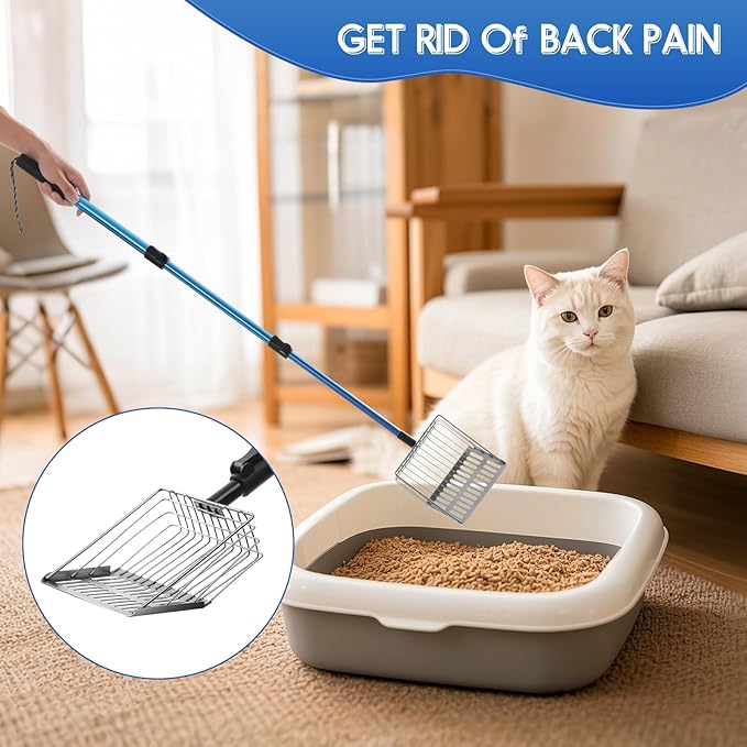 Cat Litter Scoop Long Handle: 22"-40.5" Extendable Metal Cat Poop Scooper with Deep Shovel for Litter Box Durable Heavy Duty Cat Litter Shovel for Easy Sifting