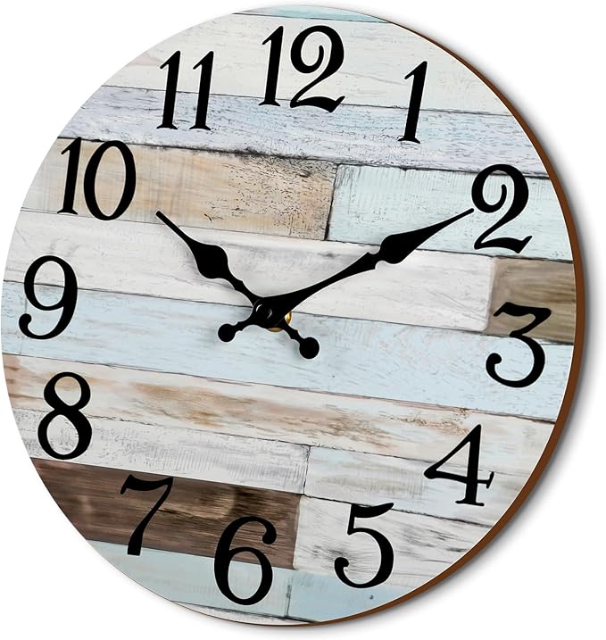 Wall Clock Battery Operated 16 Inch Silent Non-Ticking Coastal Country Style Decorative for Living Room, Kitchen, Home,Bathroom, Bedroom, Laundry Room