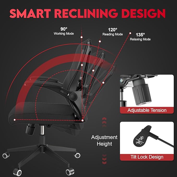 Ergonomic Office Chair - 400LB Comfy Desk Chairs with Adjustable Headrest and Lumbar Back Support, Mesh Computer Chairs with Wheels and Arms for Home Office, Study, Bedroom and Dorm (03black)