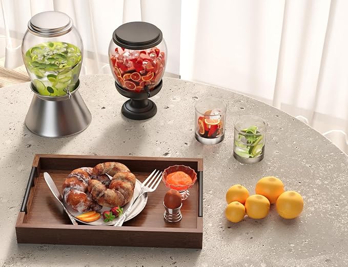 Bamboo Serving Tray with Metal Handles,15x10in Ottoman Decorative Trays Platter for Coffee Table,Living Room,Bar,Party,Medium(Brown)