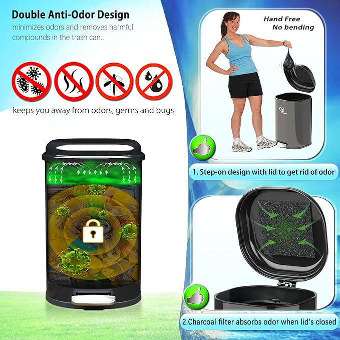 Dog Poop Trash Can Outside, Waste Bin with Lid and Removable Inner,Metal Rake Pooper Scoope,Odor Control for Indoor/Outdoor Dog Waste for Bathroom,Kitchen