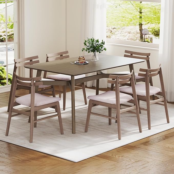 VESCASA 59" L Wood Rectangle Dining Table for 4, Rectangle Kitchen Table for 6 with 4 Solid Wood Legs for Dining Room, Kitchen, Restaurant, Smokey Taupe