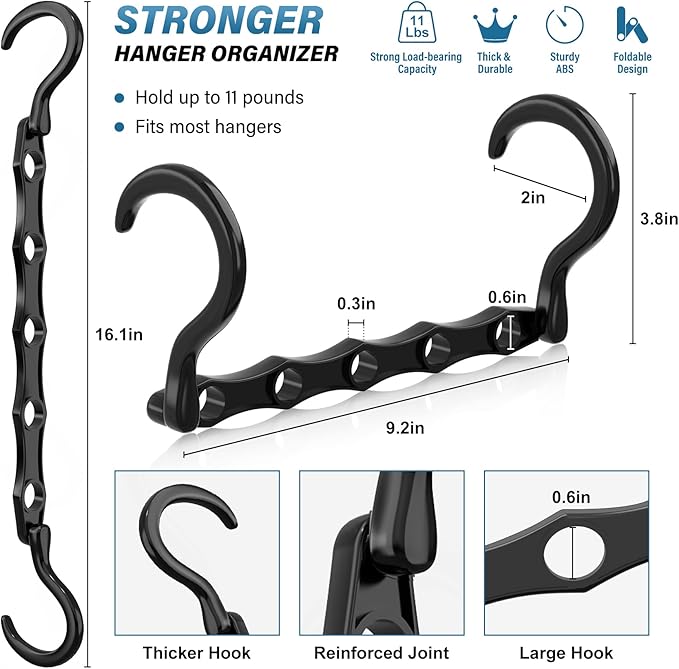 24 Pack Hangers Space Saving Magic Plastic Hanger Organizer Shirt Space Saving Hangers, Multi Clothes Hangers Space Saver for Closet Organizers Storage College Dorm Room Essentials, Black