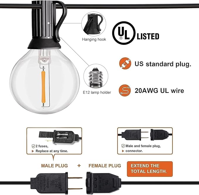 LED 30FT Outdoor String Lights with Remote Waterproof Patio Lights 27 Dimmable G40 Bulbs, Outdoor Globe String Lights Decorative Backyard Bistro Garden Balcony Cafe Lights