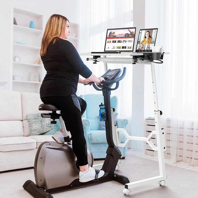 Small Standing Desk with Wheels, Portable Treadmill Desk, Rolling Desk Adjustable Height for Laptop, Mobile Standing Table for Walking Pad, Bedside Table