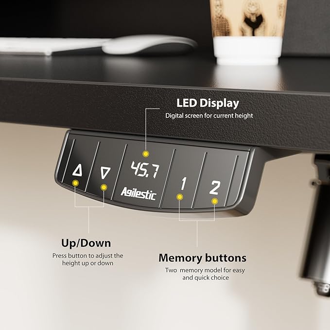 Agilestic 55 x 24 Inches Electric Standing Desk with 2 Storage Drawers, Stand Up Desk Adjustable Height, Sit and Stand Computer Table with Splice Board, Black